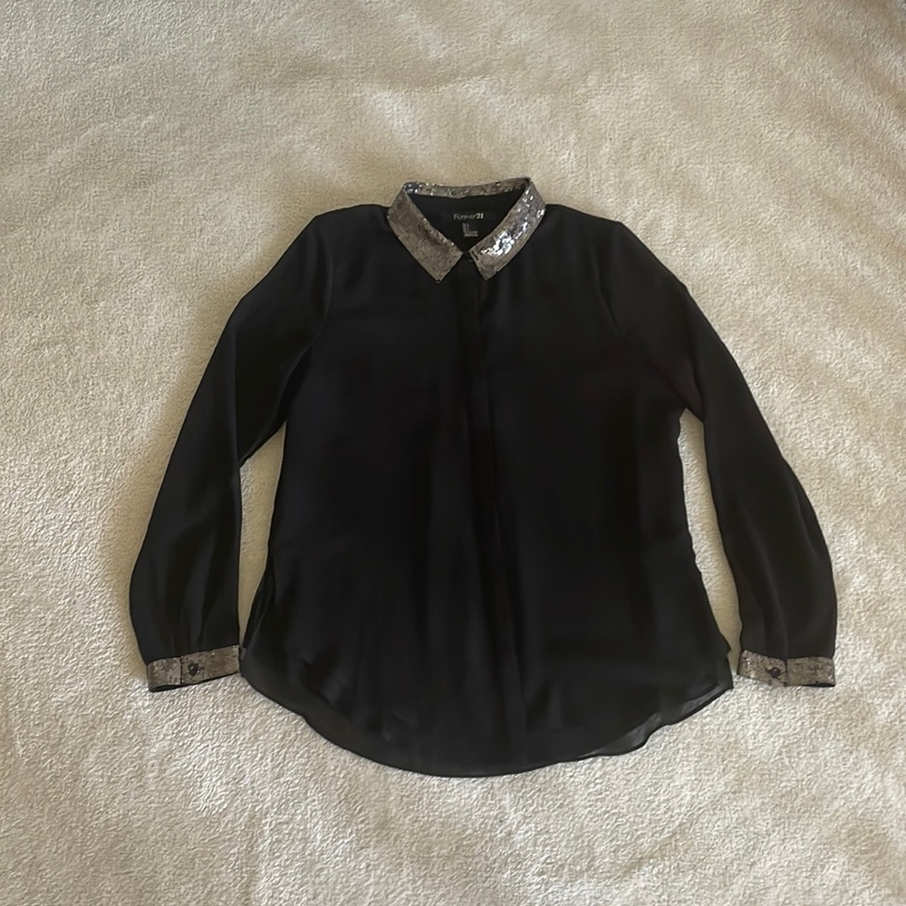 Forever 21 chiffon Blouse with gunmetal sequin details